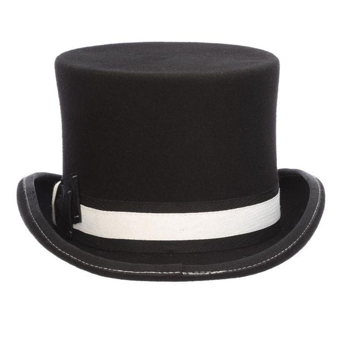 Mc Hale 5.5" Tall Black & White Wool Felt Top Hat - Scala Hat Top Hat Scala Hats