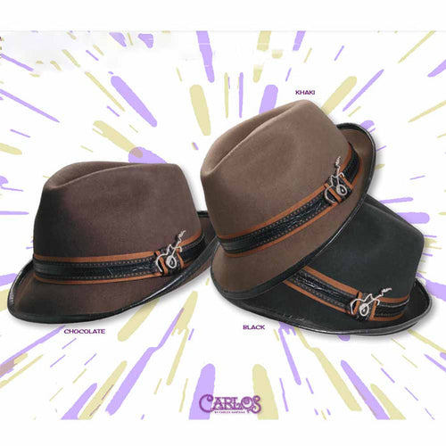 Meditation Wool Felt Fedora with Leatherette Bround Brim - Carlos Santana Hats Fedora Hat Santana Hats SAN216 Chocolate S/M (56 cm)