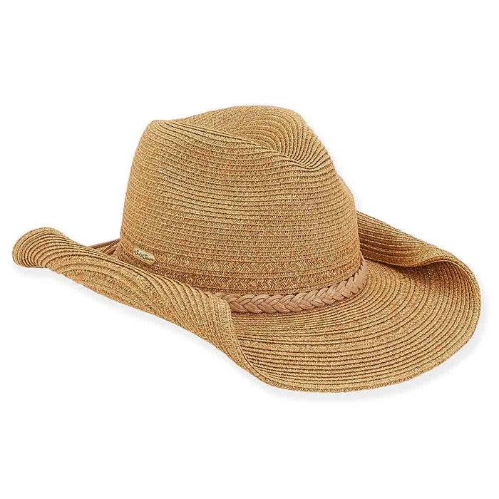 Metallic Braid Cowboy Hat with Suede Band  - Sun 'N' Sand Hats Cowboy Hat Sun N Sand Hats HH2668B Tan M/L (58 cm)