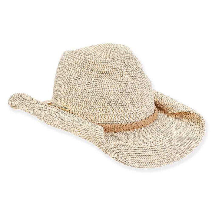 Metallic Braid Cowboy Hat with Suede Band  - Sun 'N' Sand Hats Cowboy Hat Sun N Sand Hats HH2668A Ivory M/L (58 cm)