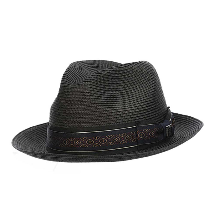 Microbraid Summer Fedora with Overlay Band - Stacy Adams Hats Fedora Hat Stacy Adams Hats SA667016698379335 Black Large (59 cm)
