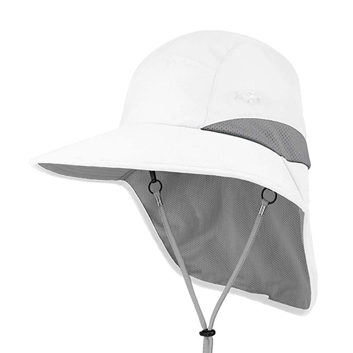 Microfiber Large Bill UV Cap with Neck Cape - Juniper UV Wear Cap MegaCI J7249WH White