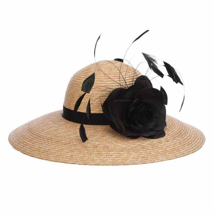 Milan Braid Wheat Straw Hat with Flower and Feathers - Callanan Hats Wide Brim Hat Callanan Hats CR360 Natural OS (57 cm)