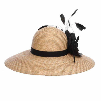 Milan Braid Wheat Straw Hat with Flower and Feathers - Callanan Hats Wide Brim Hat Callanan Hats
