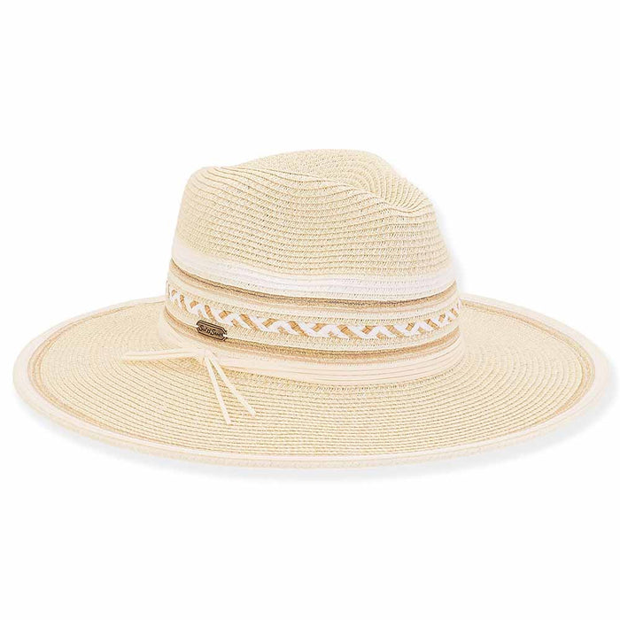 Multi Tone Wide Brim Safari Hat with Gold Metallic Detail - Sun 'N' Sand Safari Hat Sun N Sand Hats HH2680A Ivory Medium (57 cm)
