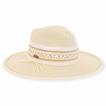 Multi Tone Wide Brim Safari Hat with Gold Metallic Detail - Sun 'N' Sand Safari Hat Sun N Sand Hats HH2680A Ivory Medium (57 cm)