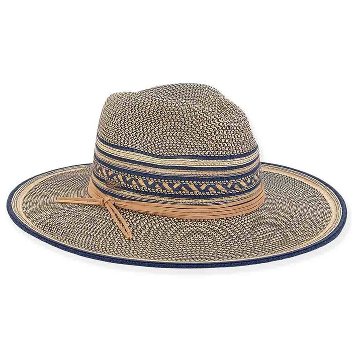 Multi Tone Wide Brim Safari Hat with Gold Metallic Detail - Sun 'N' Sand Safari Hat Sun N Sand Hats HH2680B Navy Medium (57 cm)