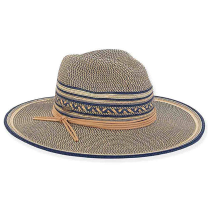 Multi Tone Wide Brim Safari Hat with Gold Metallic Detail - Sun 'N' Sand Safari Hat Sun N Sand Hats HH2680B Navy Medium (57 cm)