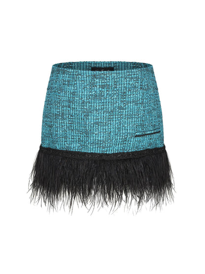 Daphne Feather Tweed Skirt (Blue) (Final Sale)
