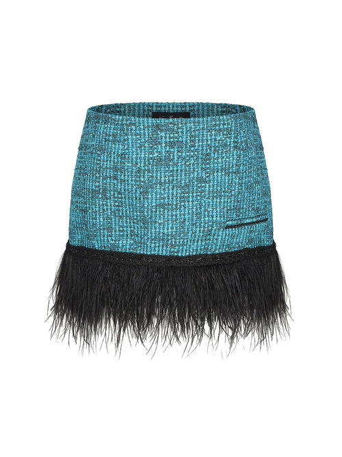 Daphne Feather Tweed Skirt (Blue) (Final Sale)
