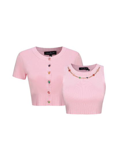 Kennedy Knit Top Set (Pink) (Final Sale)