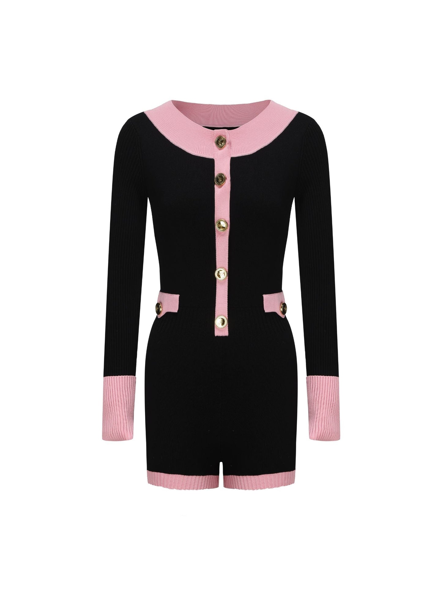 Matilda Knit Jumpsuit (Black & Pink)
