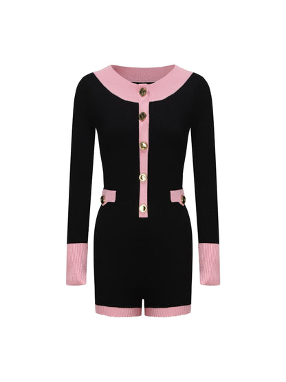 Matilda Knit Jumpsuit (Black & Pink)