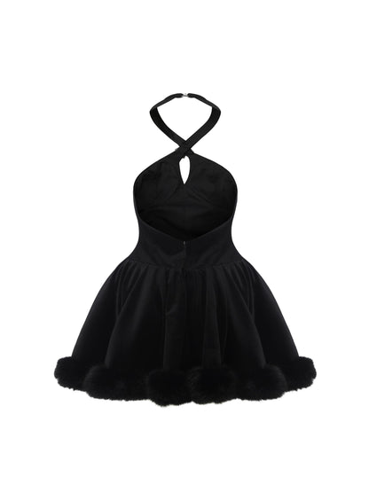 Juliet Velvet Halter Dress (Black)  (Final Sale)