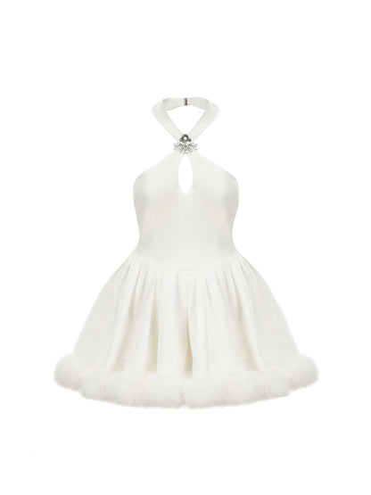 Juliet Velvet Halter Dress (White)  (Final Sale)