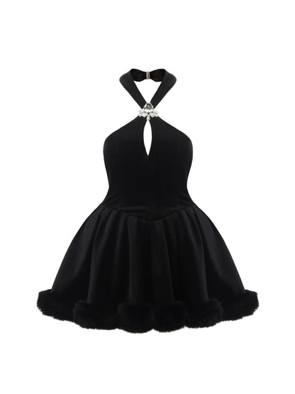 Juliet Velvet Halter Dress (Black)  (Final Sale)