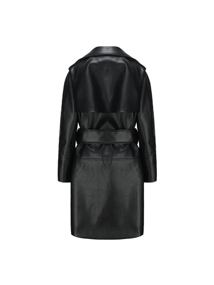 Keira Leather Trench Coat (Black) (Final Sale)