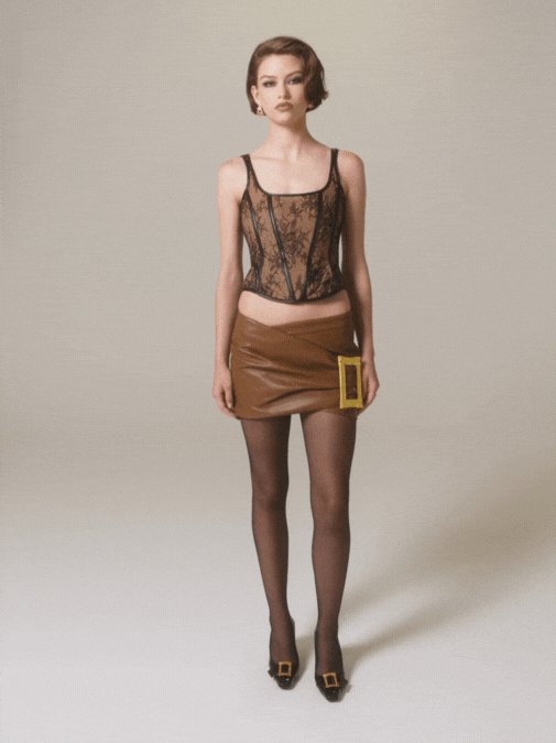 Miranda Leather Mini Skirt (Brown) (Final Sale)