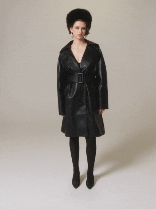 Keira Leather Trench Coat (Black) (Final Sale)