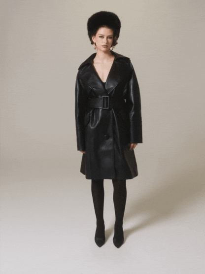 Keira Leather Trench Coat (Black) (Final Sale)