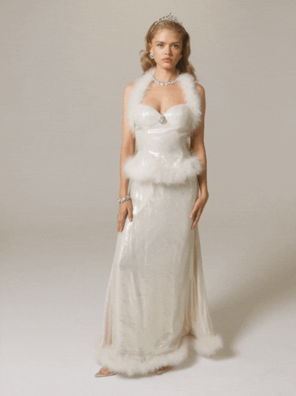 Christina Velvet Skirt  (White)
