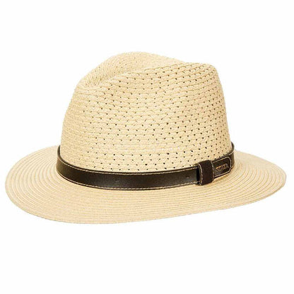 Nashville Wide Brim Fedora with Vegan Leather Belt - Scala Hats for Men Safari Hat Scala Hats MS318-NAT2 Natural Medium