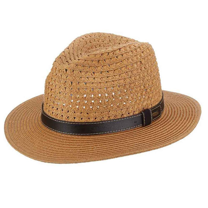 Nashville Wide Brim Fedora with Vegan Leather Belt - Scala Hats for Men Safari Hat Scala Hats MS318-TEA2 Tea Medium