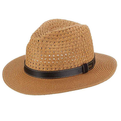 Nashville Wide Brim Fedora with Vegan Leather Belt - Scala Hats for Men Safari Hat Scala Hats MS318-TEA2 Tea Medium