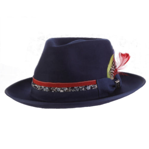Navy Wool Felt Fedora with Floral Print Band - Stacy Adams Hats Safari Hat Stacy Adams Hats SAW695 Navy X-Large (61 cm)