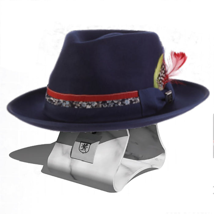 Navy Wool Felt Fedora with Floral Print Band - Stacy Adams Hats Safari Hat Stacy Adams Hats