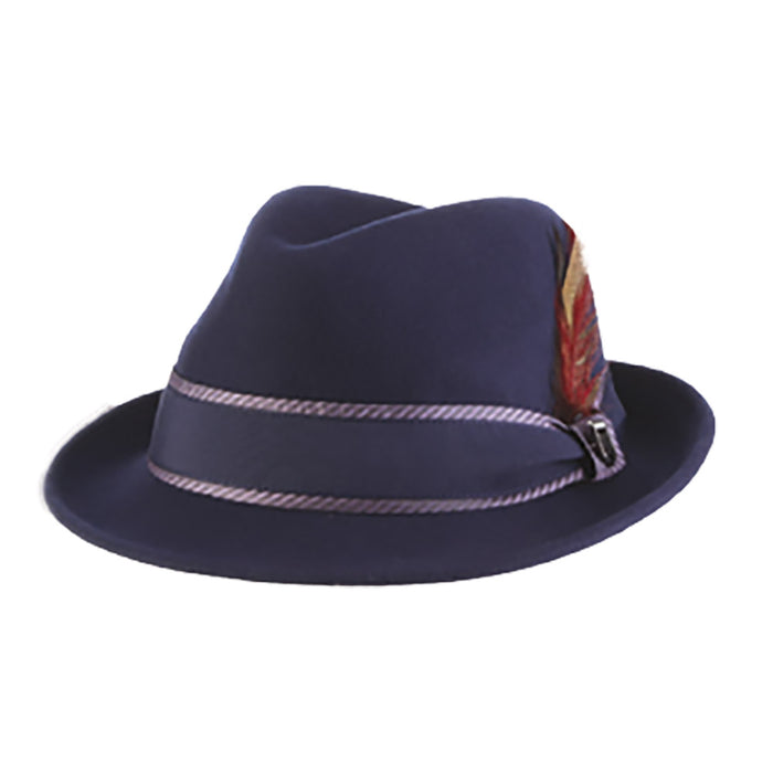 Navy Wool Felt Fedora with Tie Print Overlay Band - Stacy Adams Hats Safari Hat Stacy Adams Hats SAW699 Navy X-Large (61 cm)