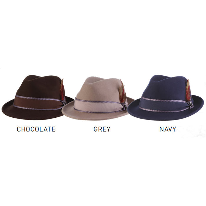 Navy Wool Felt Fedora with Tie Print Overlay Band - Stacy Adams Hats Safari Hat Stacy Adams Hats