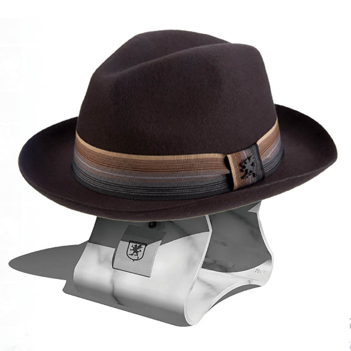 Navy Wool Felt Raw Edge Snap Brim Fedora - Stacy Adams Hats Safari Hat Stacy Adams Hats