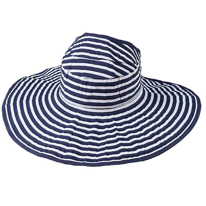 Open Crown Ponytail Roll Up Striped Sun Visor Hat - Jeanne Simmons Hats Facesaver Hat Jeanne Simmons Accessories JS6016NV Navy / Grey OS
