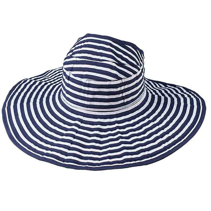 Open Crown Ponytail Roll Up Striped Sun Visor Hat - Jeanne Simmons Hats Facesaver Hat Jeanne Simmons Accessories JS6016NV Navy / Grey OS