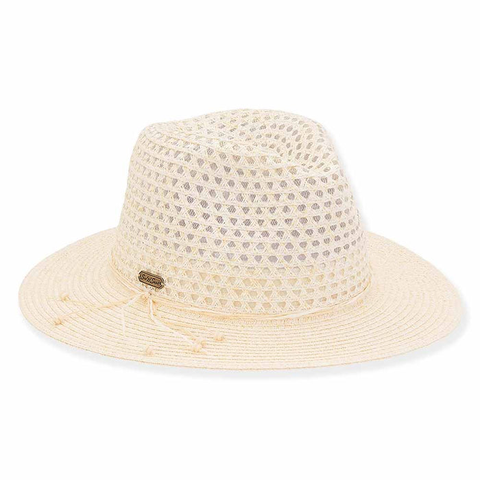 Open Weave Crown Wide Brim Fedora  - Sun 'N' Sand Hats Safari Hat Sun N Sand Hats HH2661A Ivory M/L (58 cm)