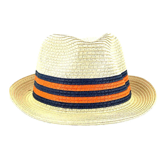 Orange and Navy Band Straw Fedora for Small Heads - Sunny Dayz™ Fedora Hat Sun N Sand Hats HKYOS197A Natural Small (54 cm)