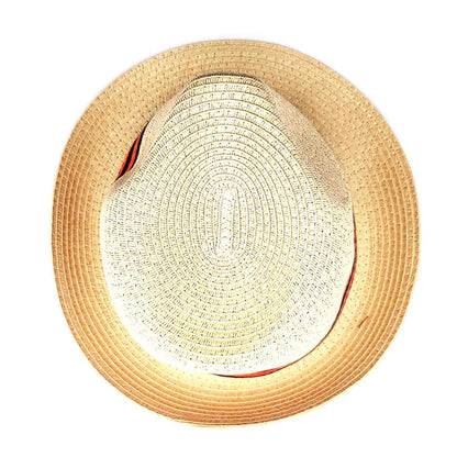 Orange and Navy Band Straw Fedora for Small Heads - Sunny Dayz™ Fedora Hat Sun N Sand Hats