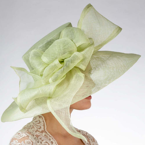 Pale Lime Loopy Bow Wide Brim Sinamay Dress Hat - KaKyCO Dress Hat KaKyCO 11603337 Pale Lime M/L (58 cm)