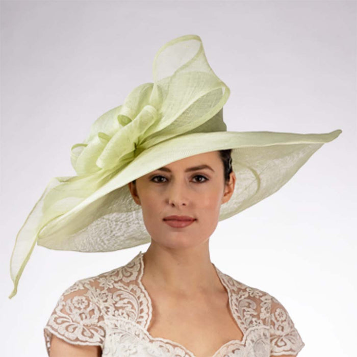 Pale Lime Loopy Bow Wide Brim Sinamay Dress Hat - KaKyCO Dress Hat KaKyCO