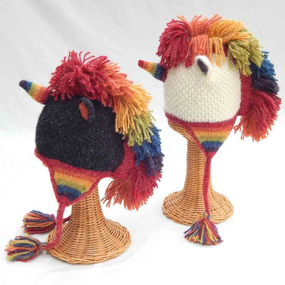 Peruvian Hand Knit Rainbow Unicorn Hat Trapper Hat Peruvian Trading Co