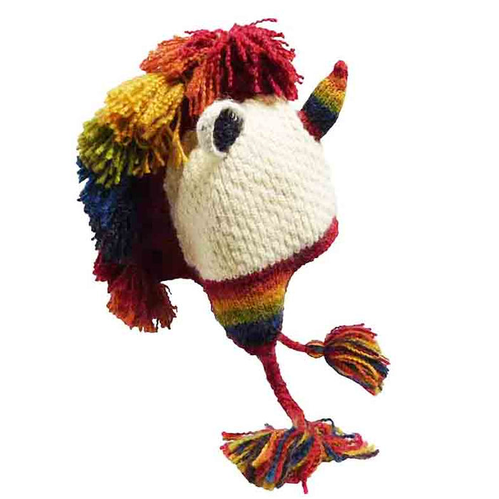 Peruvian Hand Knit Rainbow Unicorn Hat Trapper Hat Peruvian Trading Co UNICORN Cream