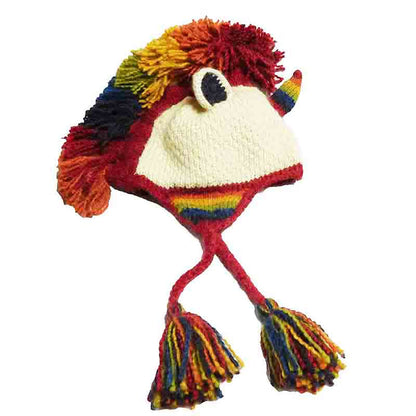 Peruvian Hand Knit Rainbow Unicorn Hat Trapper Hat Peruvian Trading Co