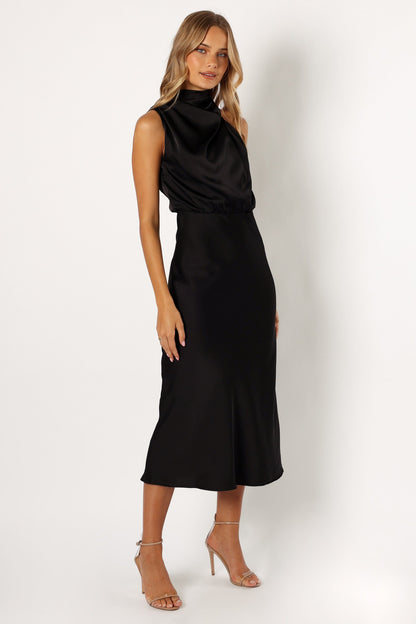 Anabelle Halter Neck Midi Dress - Black