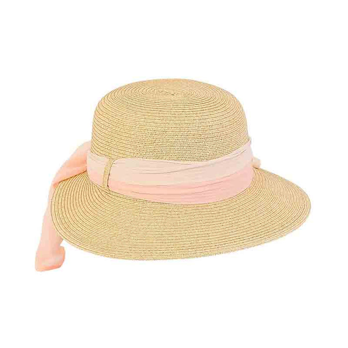 Petite Asymmetrical Brim Hat with Chiffon Scarf - Fun Day Sun Hat Wide Brim Hat Boardwalk Style Hats