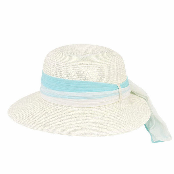 Petite Asymmetrical Brim Hat with Chiffon Scarf - Fun Day Sun Hat Wide Brim Hat Boardwalk Style Hats