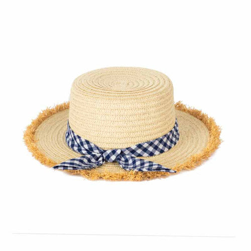 Petite Boater Hat with Gingham Band - San Diego Hat Bolero Hat San Diego Hat Company PBK6602LGNAT Natural Small (54 CM)