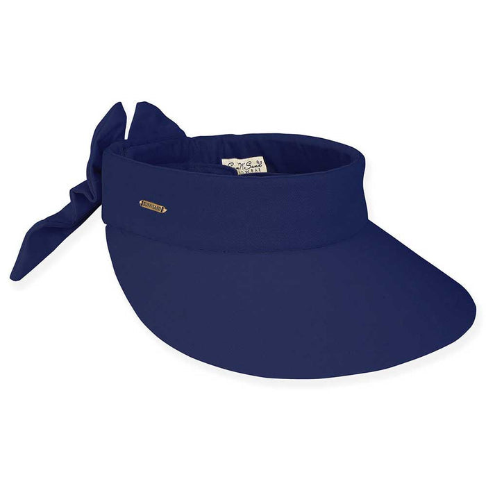 Petite Cotton Wide Brim Sun Visor with Bow - Sun 'N' Sand Hats Visor Cap Sun N Sand Hats HH2968H Navy Small(54-57 cm)