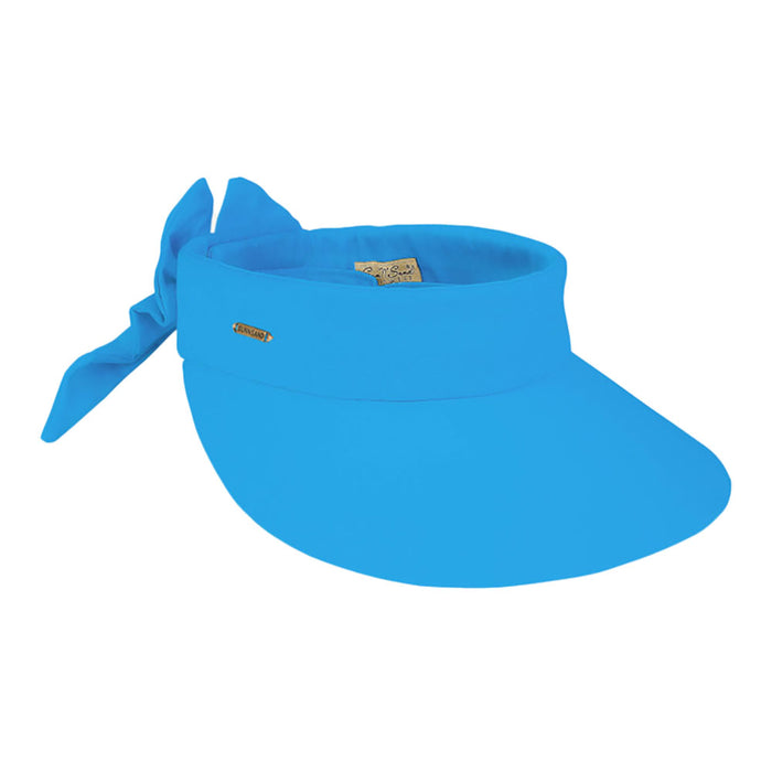 Petite Cotton Wide Brim Sun Visor with Bow - Sun 'N' Sand Hats Visor Cap Sun N Sand Hats HH2968G Blue Small(54-57 cm)