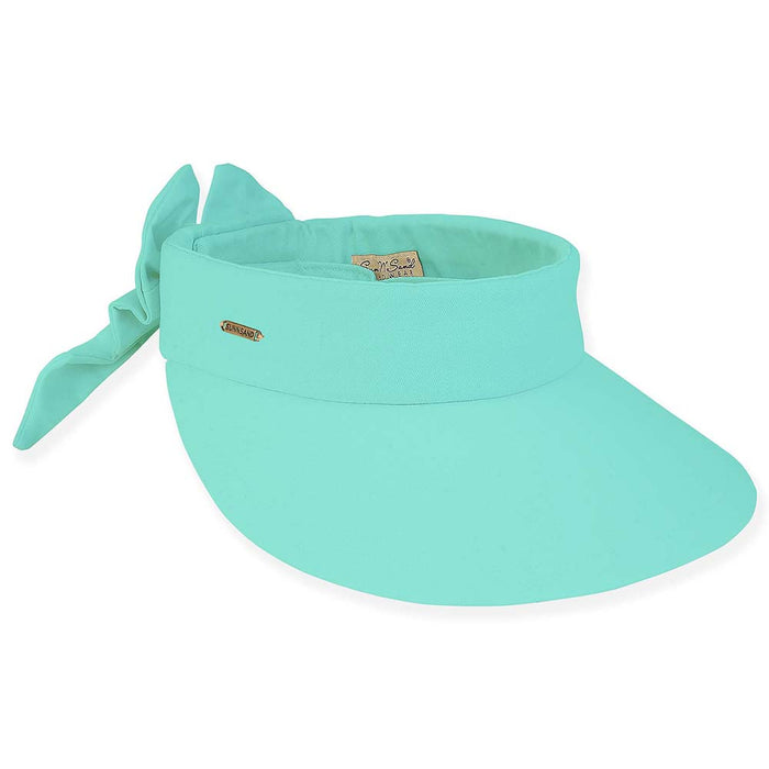 Petite Cotton Wide Brim Sun Visor with Bow - Sun 'N' Sand Hats Visor Cap Sun N Sand Hats HH2968E Light Green Small(54-57 cm)